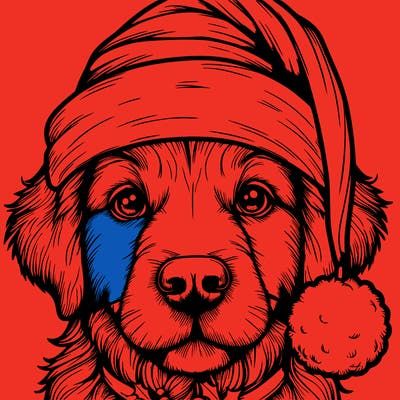 realistic dog with a christmas hat