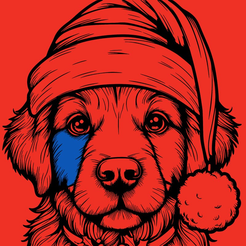 realistic dog with a christmas hat