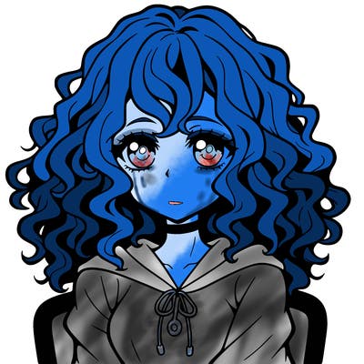 anime girl with curly hair