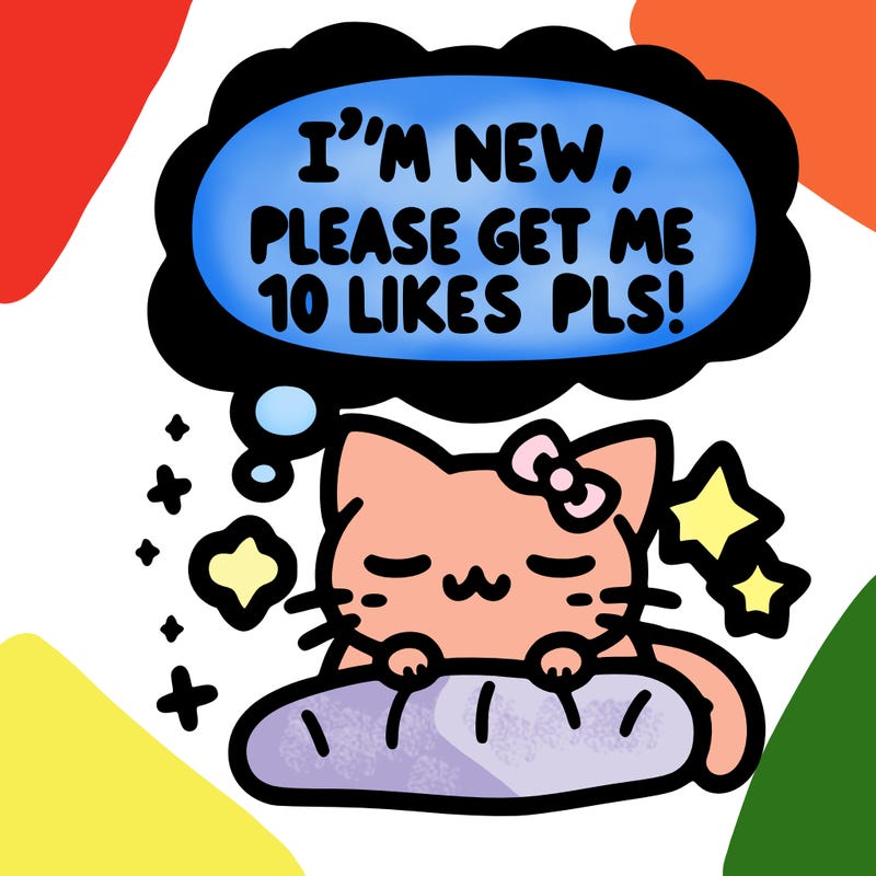 kitty taking a nap dream talking and saying "i'm new, please get me at least 10 likes pls!!"