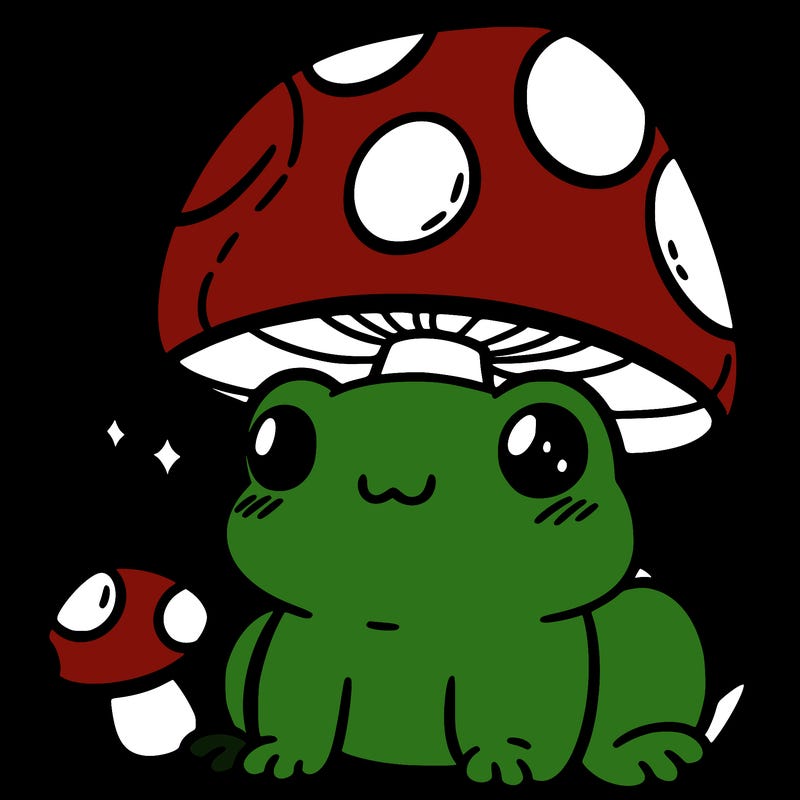 a cute frog with a mushroom hat