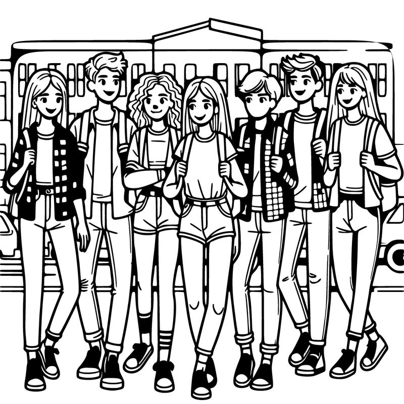 teen group just out of school going home together