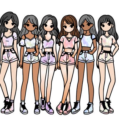 a group of girls wearing crop tops and shorts