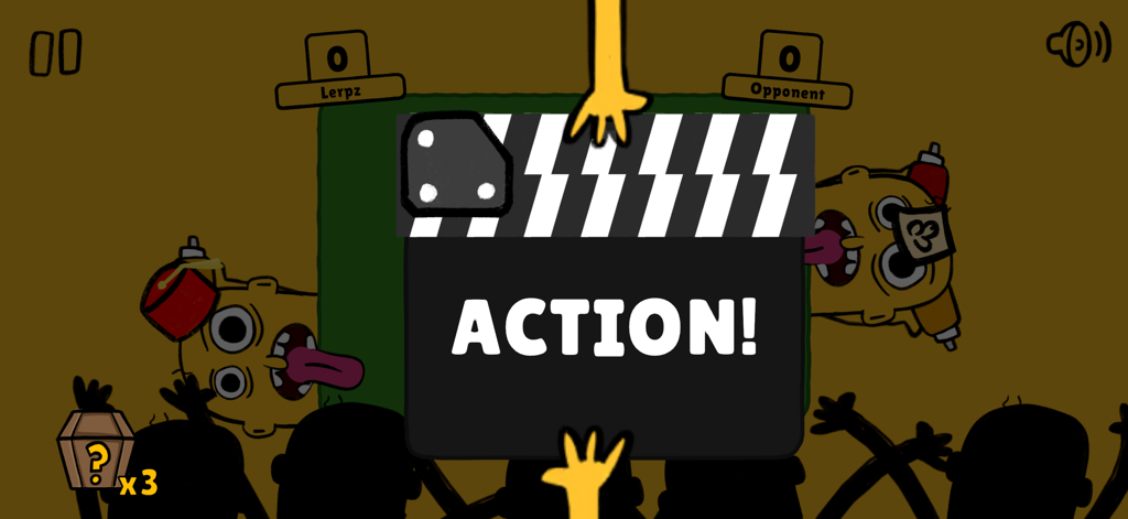 Tong: Food Fighter - Action clapperboard start screen in Tong Food Fighter mobile game