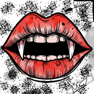 lips with vampire teeth