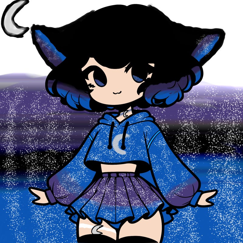 cute femboy with short, fluffy hair that softly frames their face, wearing a cropped hoodie, paired with a flouncy short skirt, and thigh-high stockings