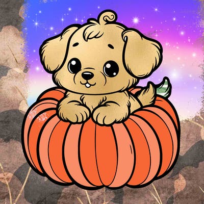 cute little puppy in a pumpkin