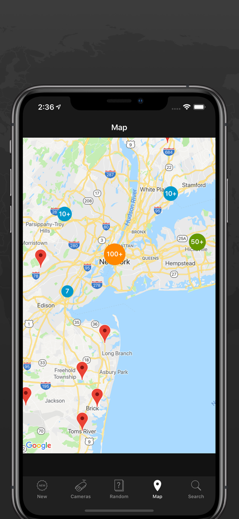 Web Cam Online IP - Interactive map showing live public camera locations in New York