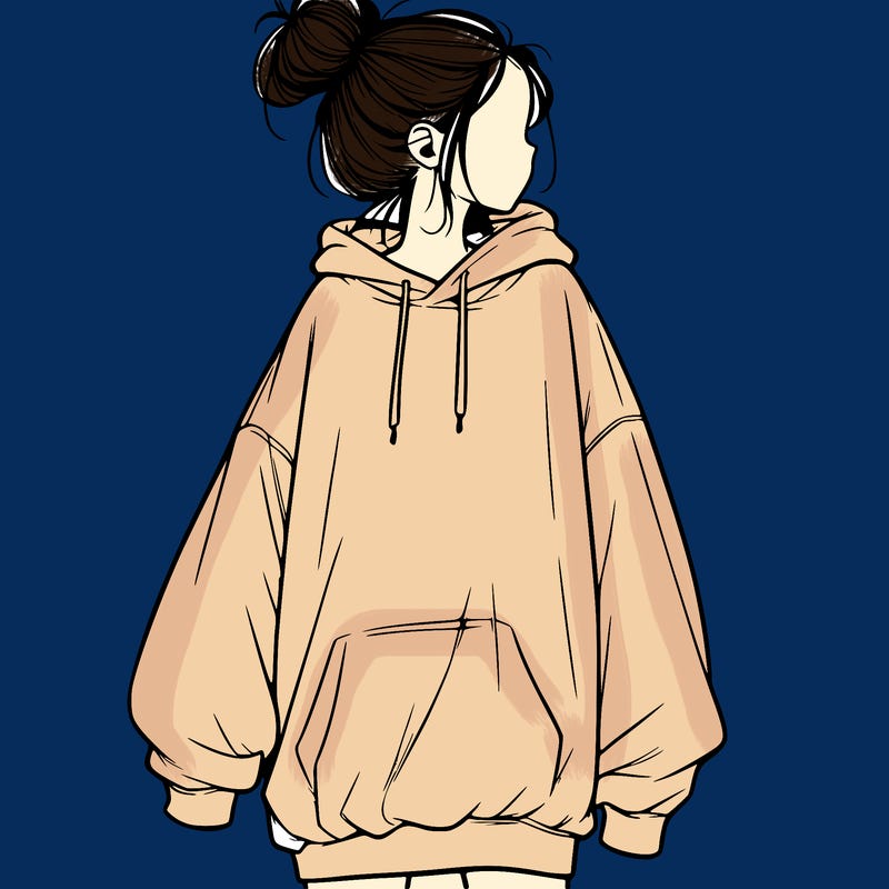realistic girl with a oversized sweatshirt on and a bun
