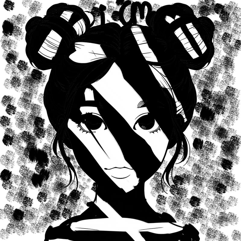 realistic girl with two buns on top of her head