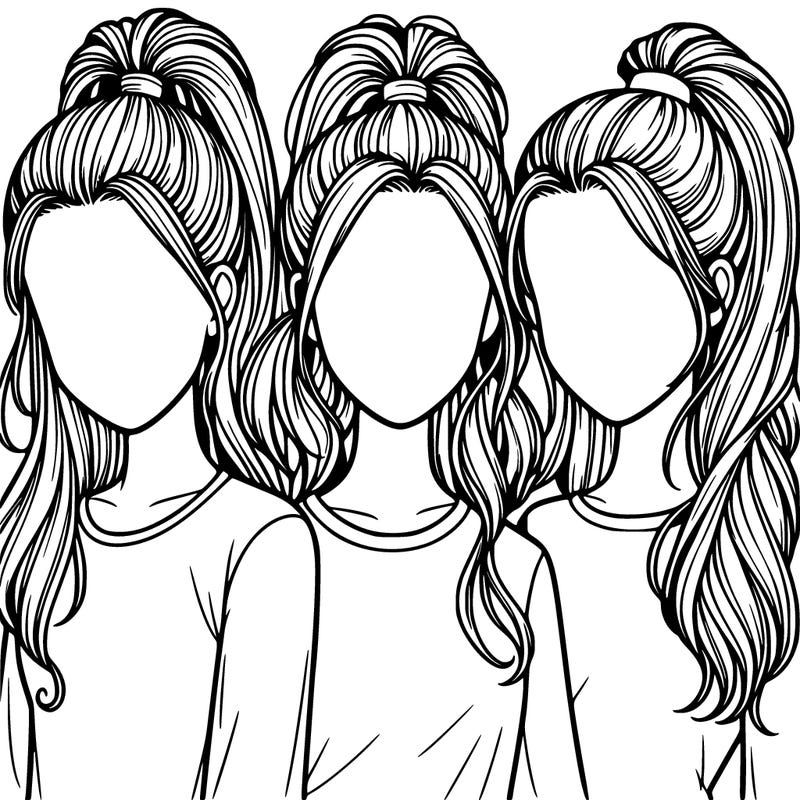 three realistic girls with hair up in a ponytail with