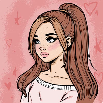 realistic girl with a high ponytail
