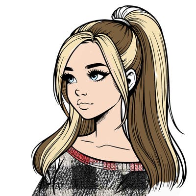 realistic girl with a high ponytail