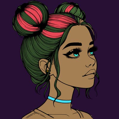 realistic girl with buns on the top of her head