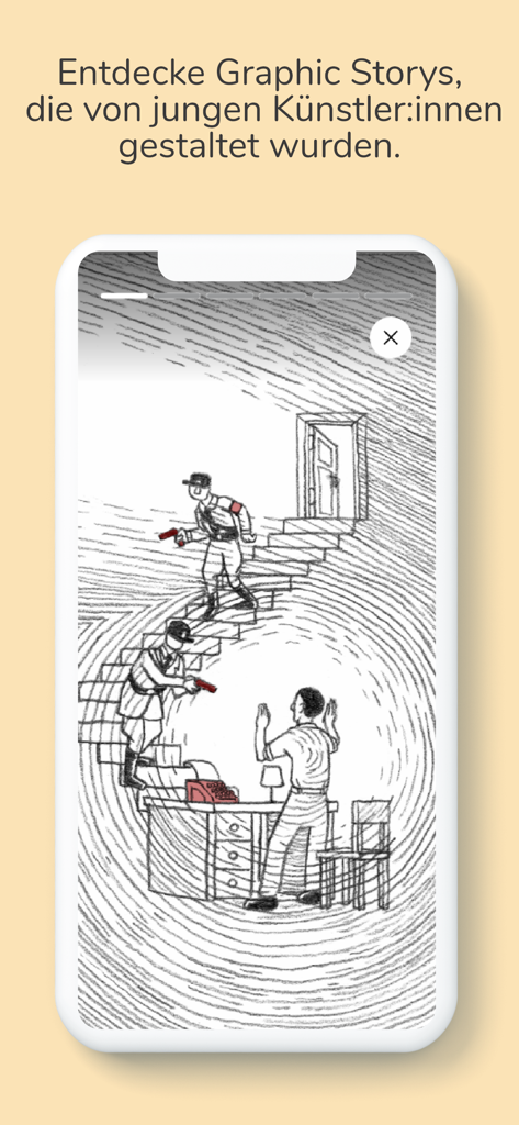 Stolpersteine NRW - Historical graphic story illustration within the Stolpersteine NRW mobile application