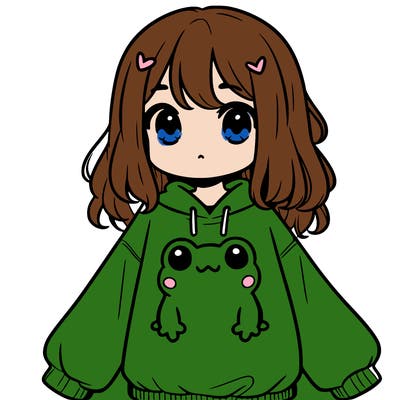girl wearing frogging sweatshirt