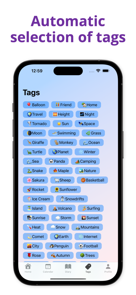 Automatic tags interface in the Mila AI dream and emotion diary