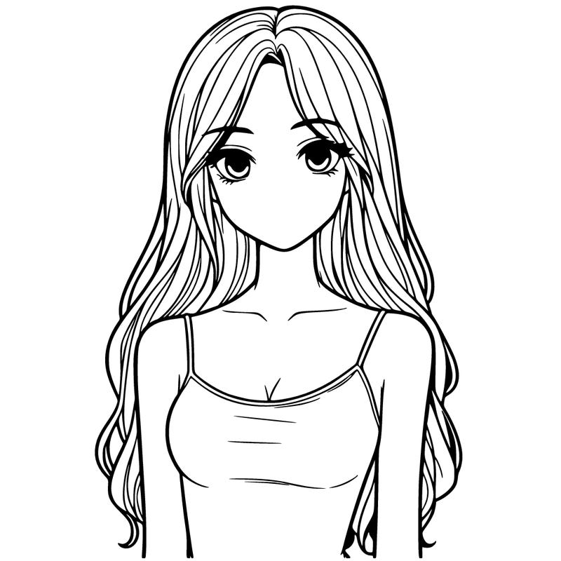 realistic girl, with long hair and a tank top