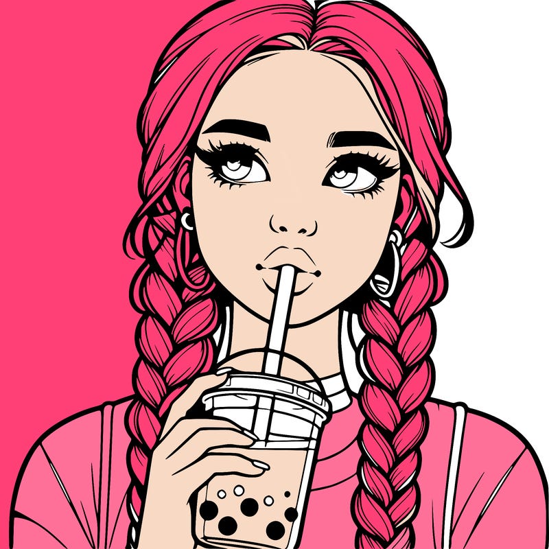 realistic girl with braided hair drinking boba