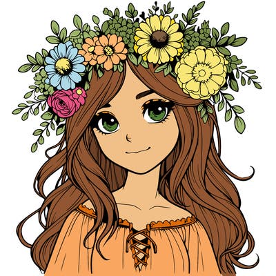 realistic girl with flowers crown