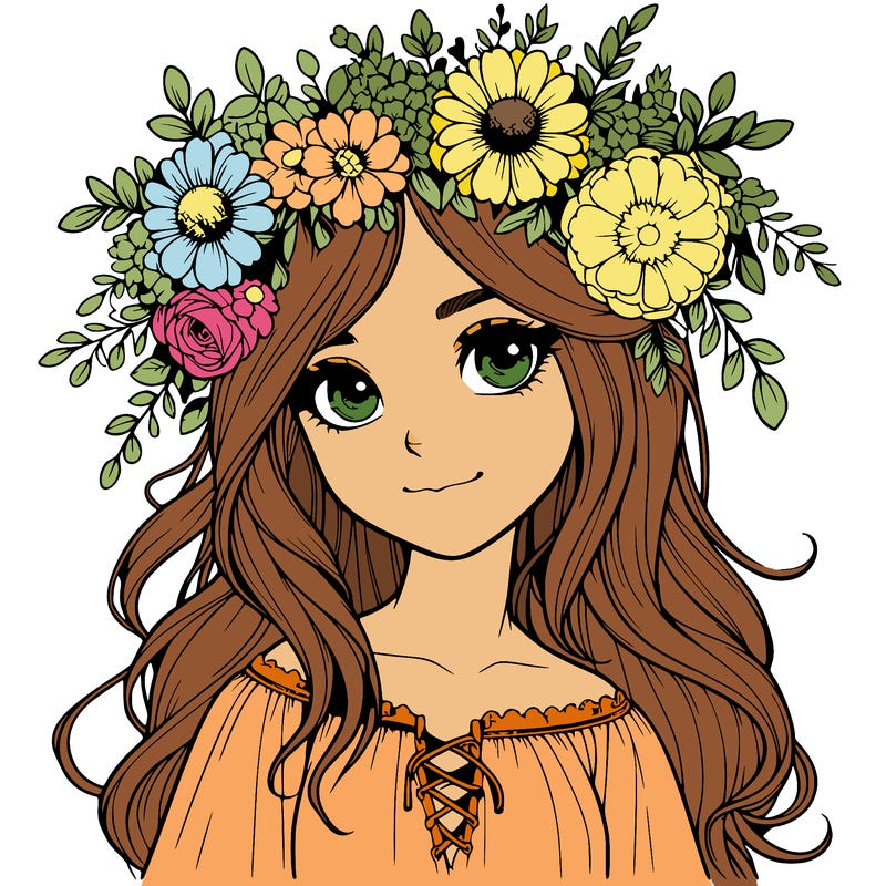 realistic girl with flowers crown