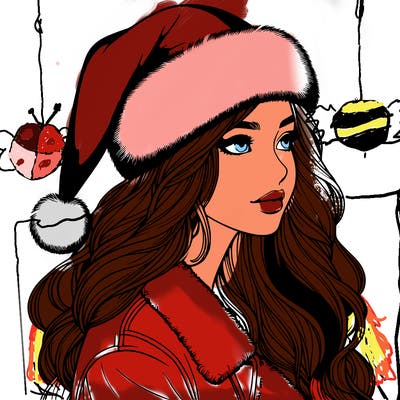 realistic girl in santa hat