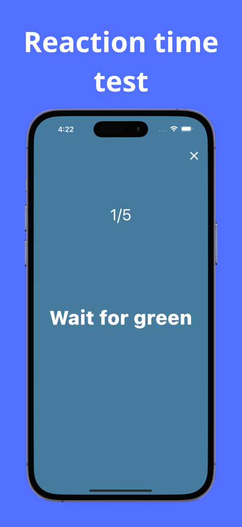 Ein Handybildschirm aus der RTap-App, der einen Reaktionstest mit der Anweisung "Warten auf Grün" anzeigt