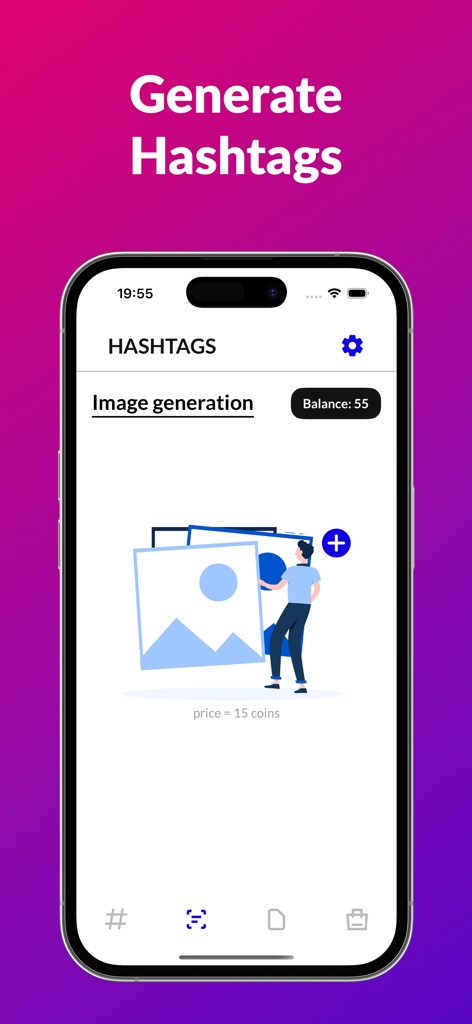 Hasht - find hashtags - Hasht app screen showing the feature to generate social media hashtags from uploaded images