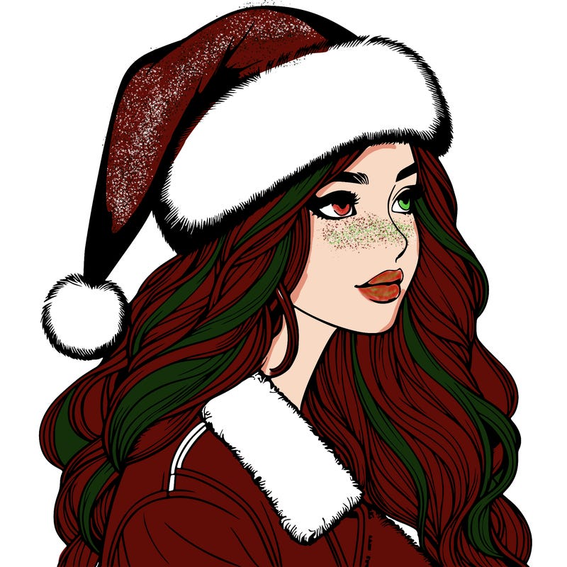 realistic girl in santa hat