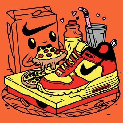 nike shoes eating pizza