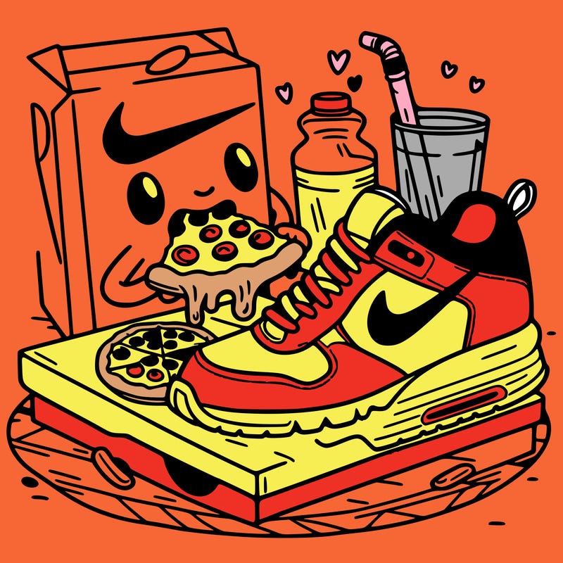 nike shoes eating pizza