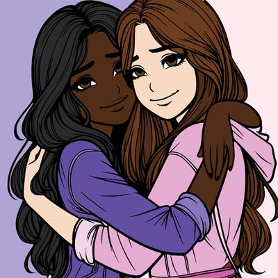 realistic girls hugging
