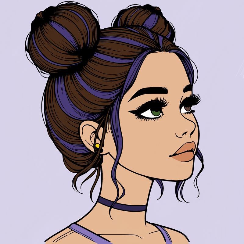 realistic girl with buns on the top of her head