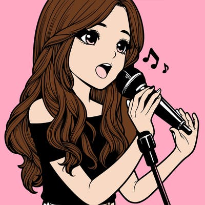 realistic girl using a mic to sing