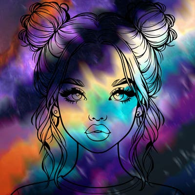 realistic girl with two buns in hair and lips