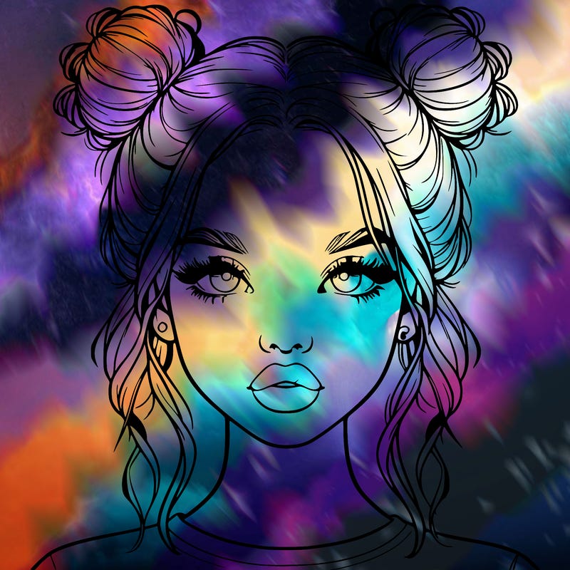 realistic girl with two buns in hair and lips