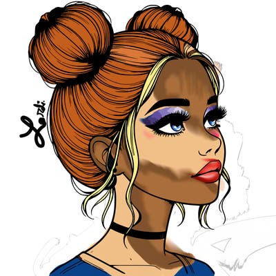 realistic girl with buns on the top of her head