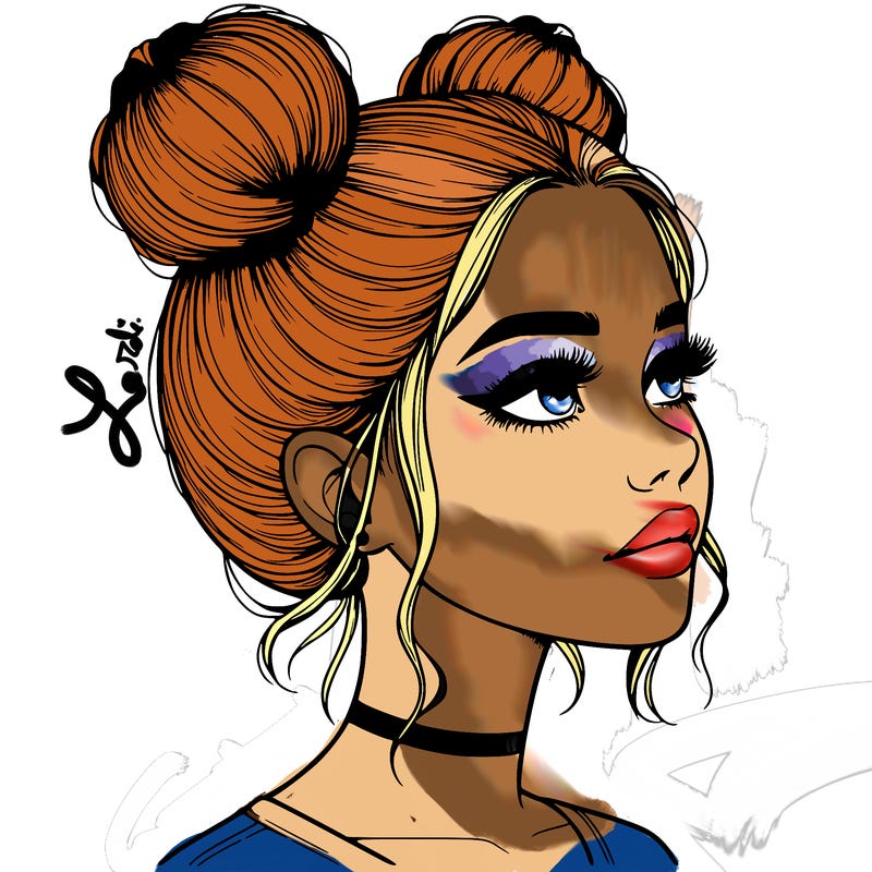 realistic girl with buns on the top of her head
