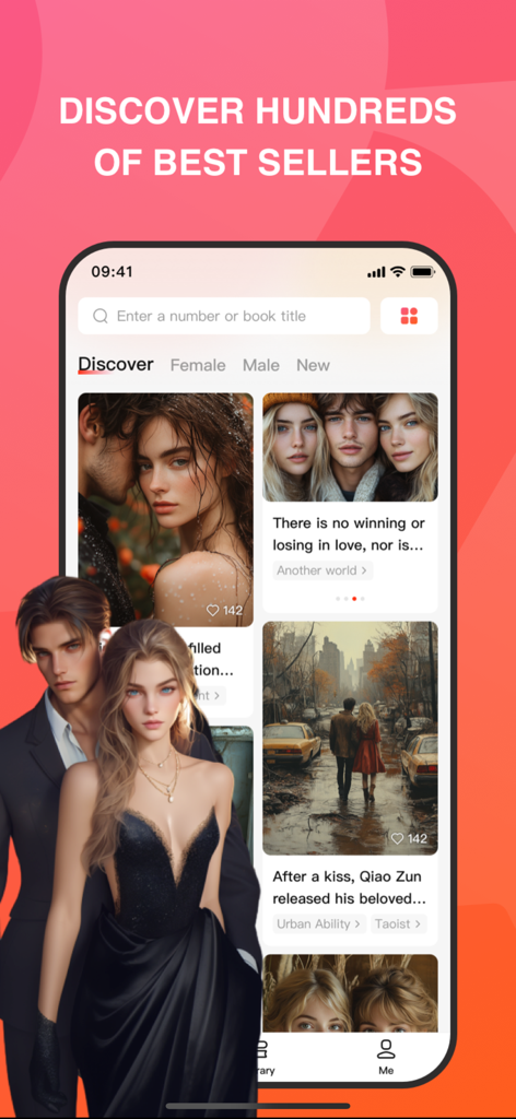 NovelGo - Smartphone screen displaying the NovelGo app discover tab with various romance book covers