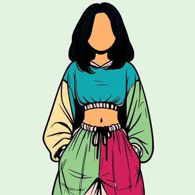 realistic girl faceless with baggy pants and a crop top