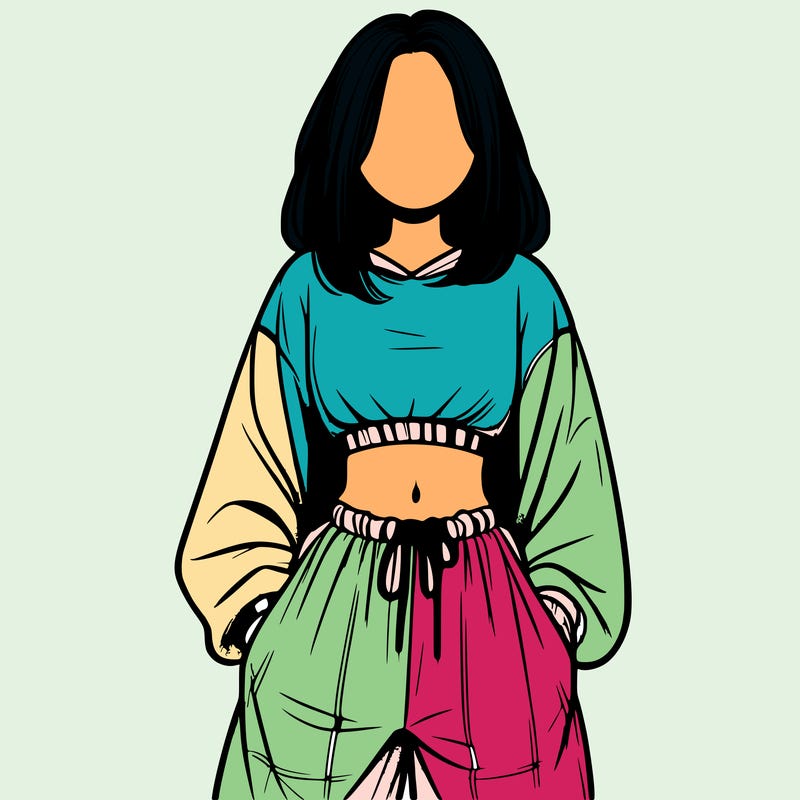 realistic girl faceless with baggy pants and a crop top
