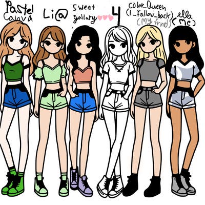 a group of girls wearing crop tops and shorts