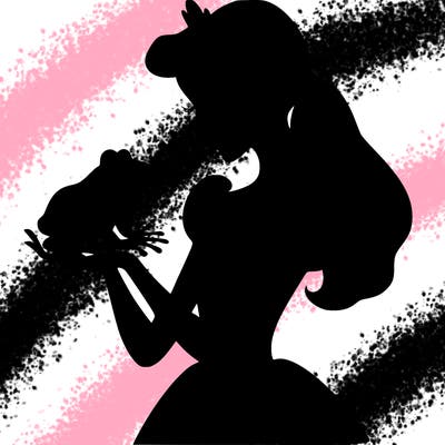 a shadow of a princess holding a frog realistic