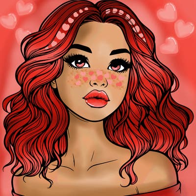 realistic girl with wavy hair and lips