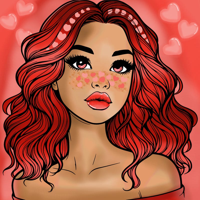 realistic girl with wavy hair and lips