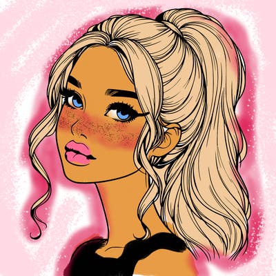 realistic girl with a ponytail on her hair and lips