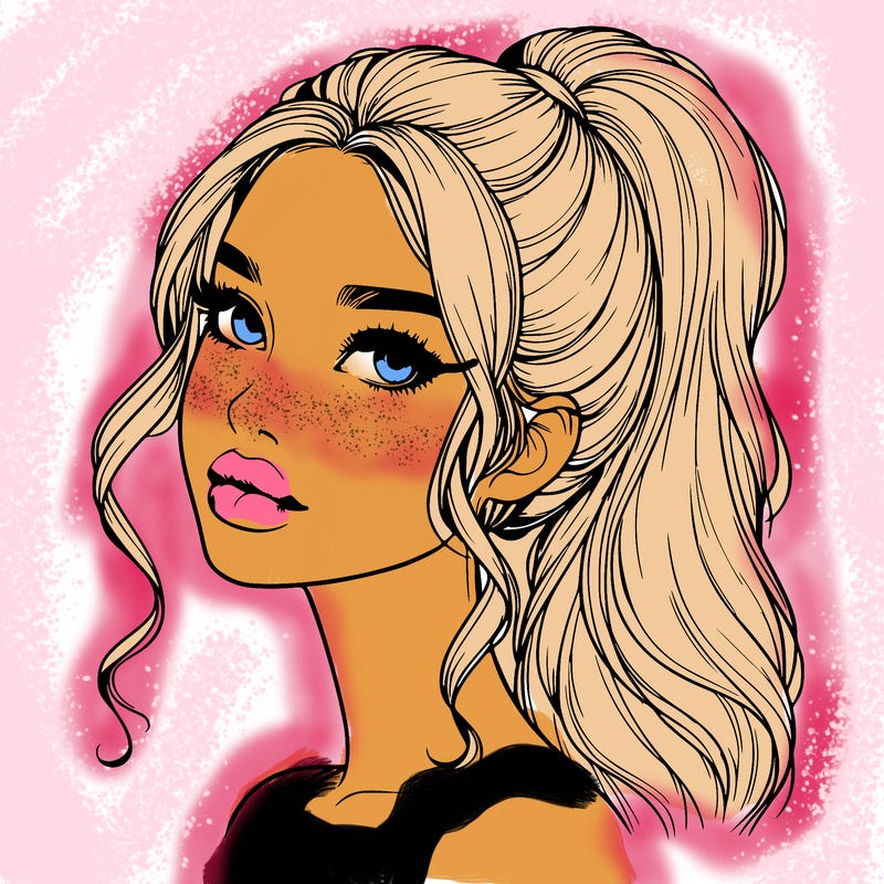 realistic girl with a ponytail on her hair and lips