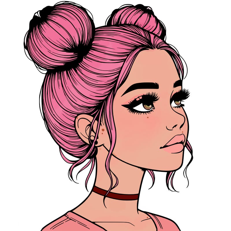 realistic girl with buns on the top of her head