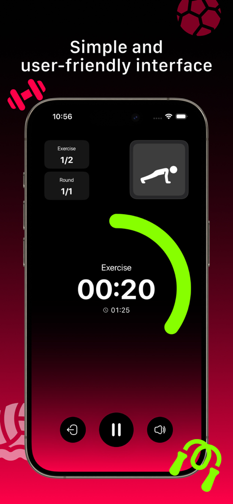 Interval Timer: Workout HIIT - User friendly workout interface with a 20 second timer and progress ring for HIIT training