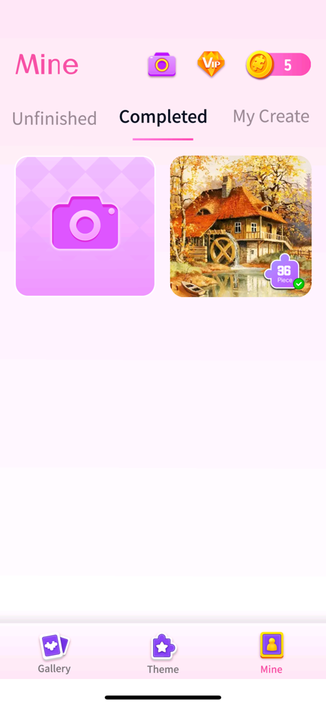 Art Puzzle Master：Jigsaw Game - Interface of Art Puzzle Master showing a completed 36 piece landscape jigsaw and the DIY photo puzzle creation button